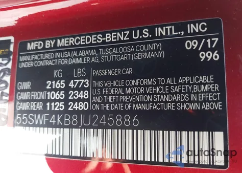 2018 Mercedes-Benz C 300 4Matic from USA, damaged, VIN 55SWF4KB8JU245886